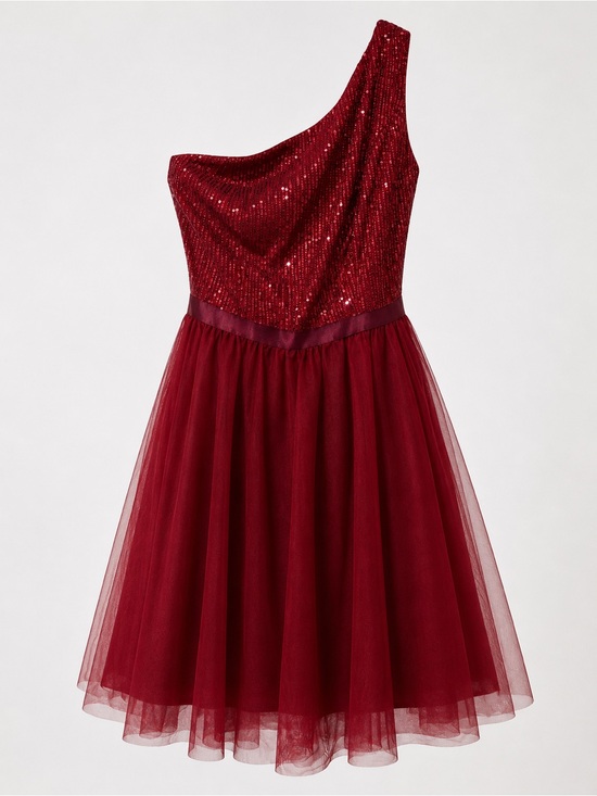 Bery Love Dresses & Skirts - One-Shoulder Sequin & Tulle Dress in Burgundy